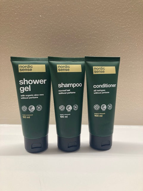 Shower gel, Shampoo og Balsam